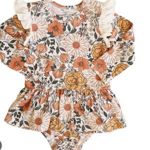 Caden Lane Bamboo Stevies Sunset Floral Ruffle Bodysuit Dress 6-12m EEUC!